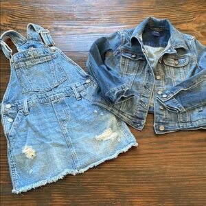 GAP Blue Denim Overall Dress and jean Jacket Girls size small